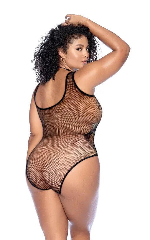 Curve Snake Fishnet Rhinestone Bodysuit (Black) – Sheer Bodysuit > Clothes > Plus Size Lingerie