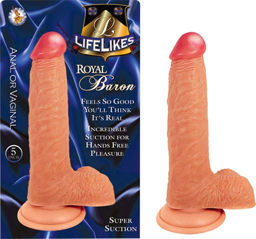 Lifelike Royal Baron 5 Inch Realistic Suction Cup Dildo Beige Dongs Realistic