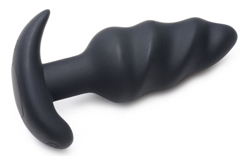 Silicone Remote Control Swirl Butt Plug Black Vibrator Toy Butt Plugs - Vibrating