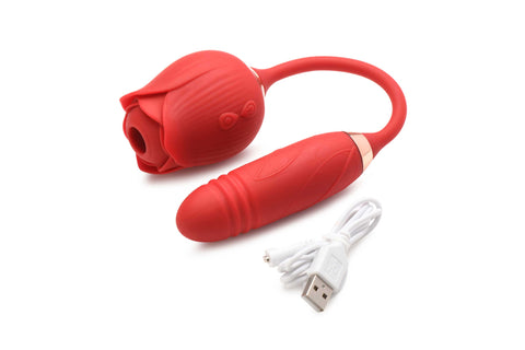 Bloomgasm Romping Rose Thrusting and Suction Vibrator Red Red Suction Stimulator