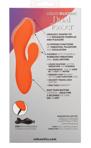 Stella Liquid Silicone Dual Teaser Vibrator in Orange with 12 Vibration Modes and Dual Motors VIBRATORS-RABBIT