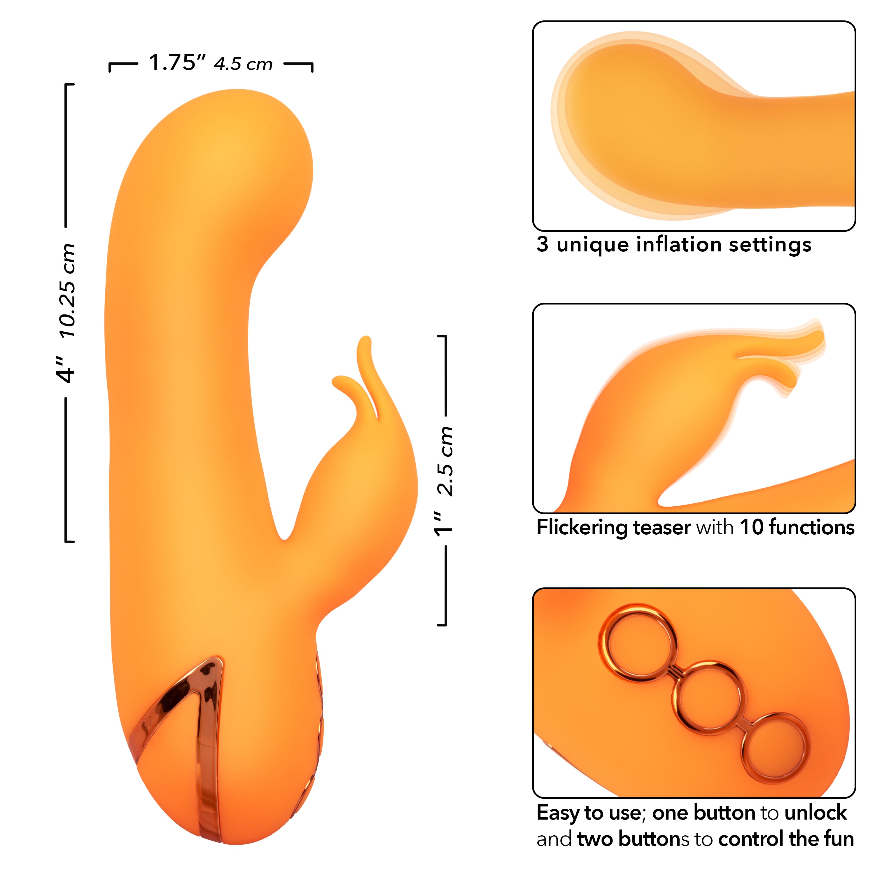 California Dreaming Montecito Muse Orange Silicone G-Spot Stimulator with 10 Vibration Functions and 3 Inflation Settings VIBRATORS-RABBIT