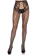 Faux Layer Net Tights with Crotchless Floral Panty (Black) – Lingerie Black One Size > Clothes > Hosiery > Pantyhose & Tights