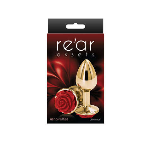 Rear Assets Rose Small Gold Butt Plug 7.6 cm with Red Rose Base Gold > Anal Range > Jewel Butt Plugs