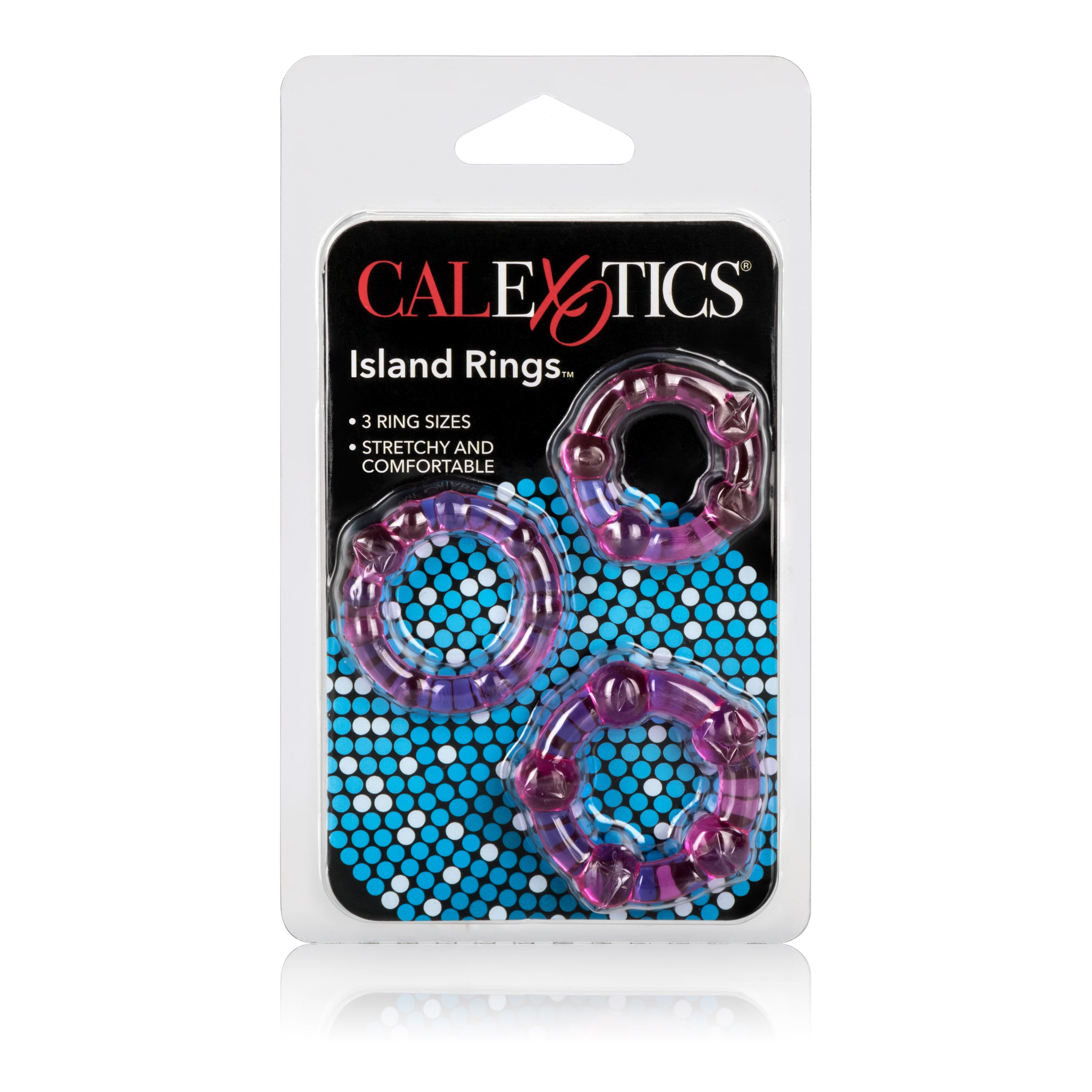 Island Rings Pink Stretchy Transparent TPR Cock Rings Trio Small Medium Large with Pleasure Beads and Stimulation Nodules COCK RING Set