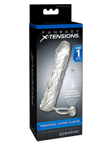 Fantasy XTensions Clear Vibrating Penis Sleeve Adult Toy Clear Cock Rings Vibrating