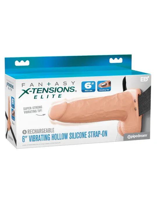 Fantasy X-Tensions Elite (Light) – 6 Inch Vibrating Hollow Silicone Strap-On Beige > Dildos > Strap On Harnesses
