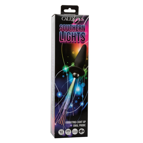 Southern Lights™ Vibrating Light Up Anal Probe Black Silicone Rechargeable with Tapered Design and Flanged Base Butt Plugs - Vibrating