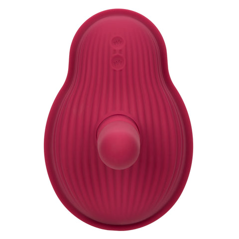 Dual Rider Remote Control Thrust and Grind Waterproof Rechargeable Silicone Massager in Burgundy Vibrating Pads