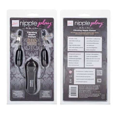 Nipple Play Vibrating Nipple Clamps with Multi-Speed Controller and Adjustable Black Clamps 4.5cm Nipple Clamps