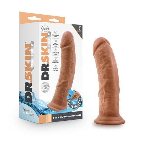 Dr Skin Glide 8 Inch Self Lubricating Mocha Dildo with Suction Base Dongs Realistic