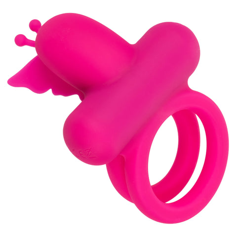 CalExotics Silicone Rechargeable Pink Butterfly Dual Ring with 12 Vibration Functions and Waterproof Design Cock Rings Vibrating