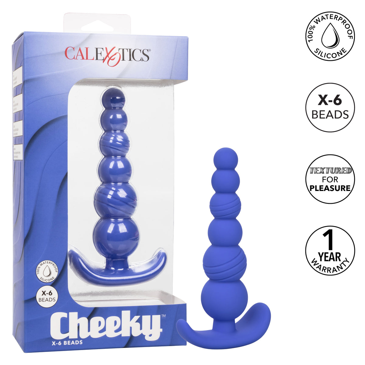 Cheeky X-6 Beads Silicone Anal Probe in Purple with Gradually Beaded Shaft and Pull Handle Base 5 Inch > Anal Range > Butt Plugs