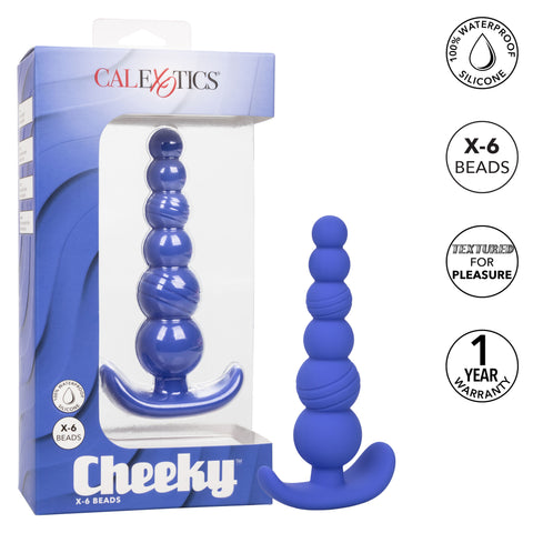 Cheeky X-6 Beads Silicone Anal Probe in Purple with Gradually Beaded Shaft and Pull Handle Base > Anal Range > Anal Beads