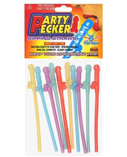 Party Pecker Drinking Straws 10 Pc Assorted Colors Set Multi Bachelor & Bachelorette Items