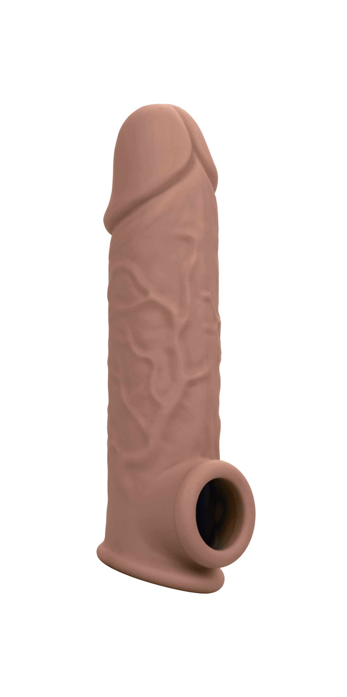 Performance Maxx Life-Like Extension 7 Inch Brown Stretchy Liquid Silicone Sleeve with Built-In Scrotum Strap SLEEVES
