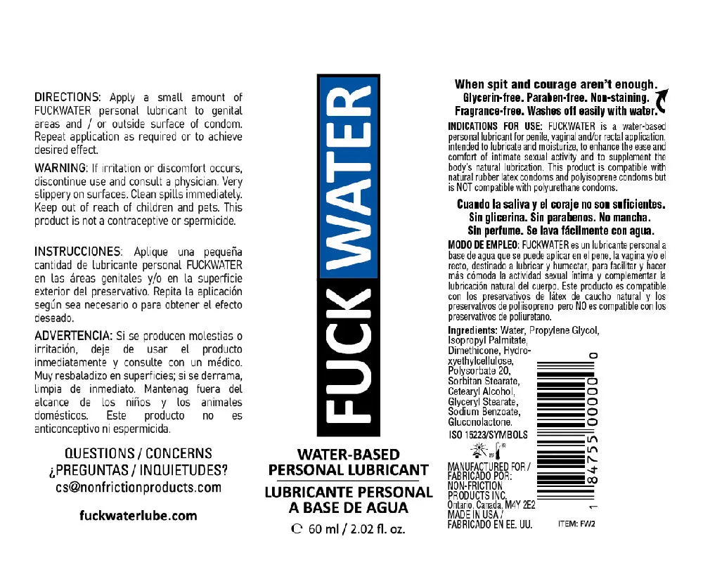 Fuck Water Water-Based Lubricant – Long-Lasting 2 Fl Oz Lubricant > Lube > Water Based