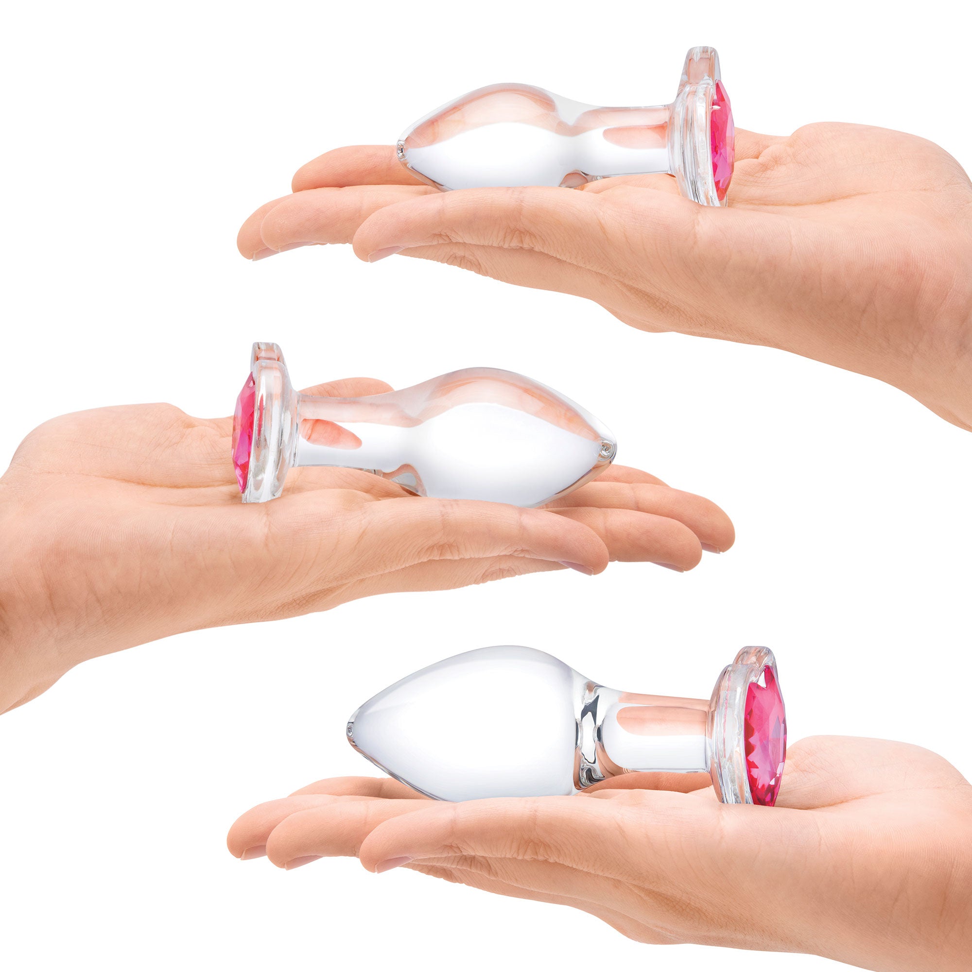 Glas 3 Inch 3.5 Inch 4 Inch 3PC Heart Jewel Clear Glass Anal Training Kit > Sex Toys > Glass