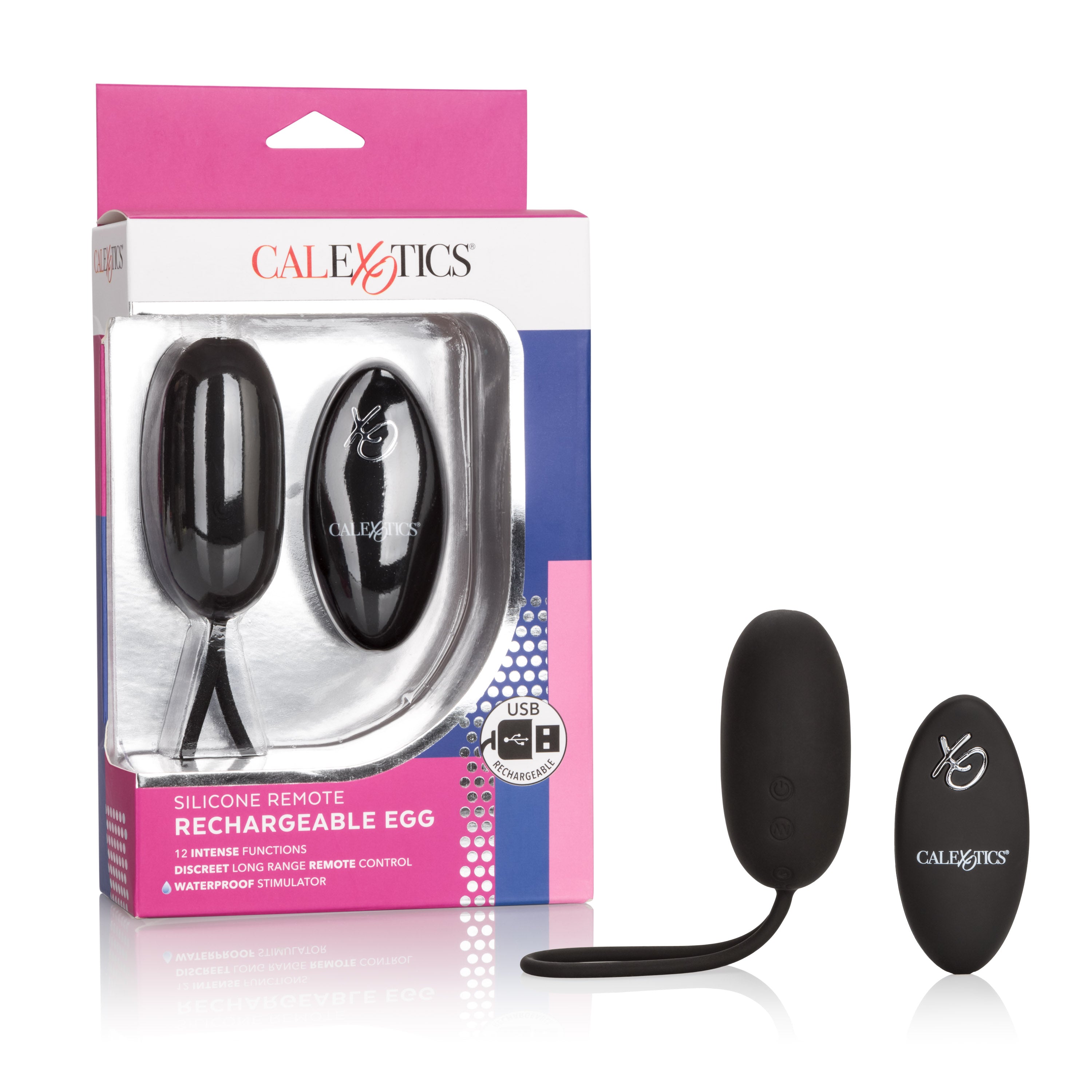 Silicone Remote Rechargeable Egg Black With 12 Vibration Functions and Remote Control BULLETS