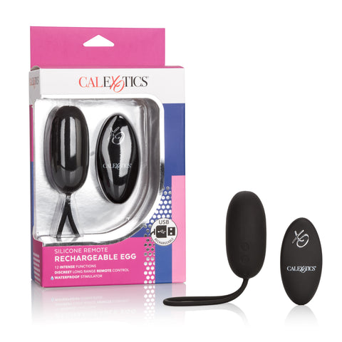 Silicone Remote Rechargeable Egg Black With 12 Vibration Functions and Remote Control BULLETS