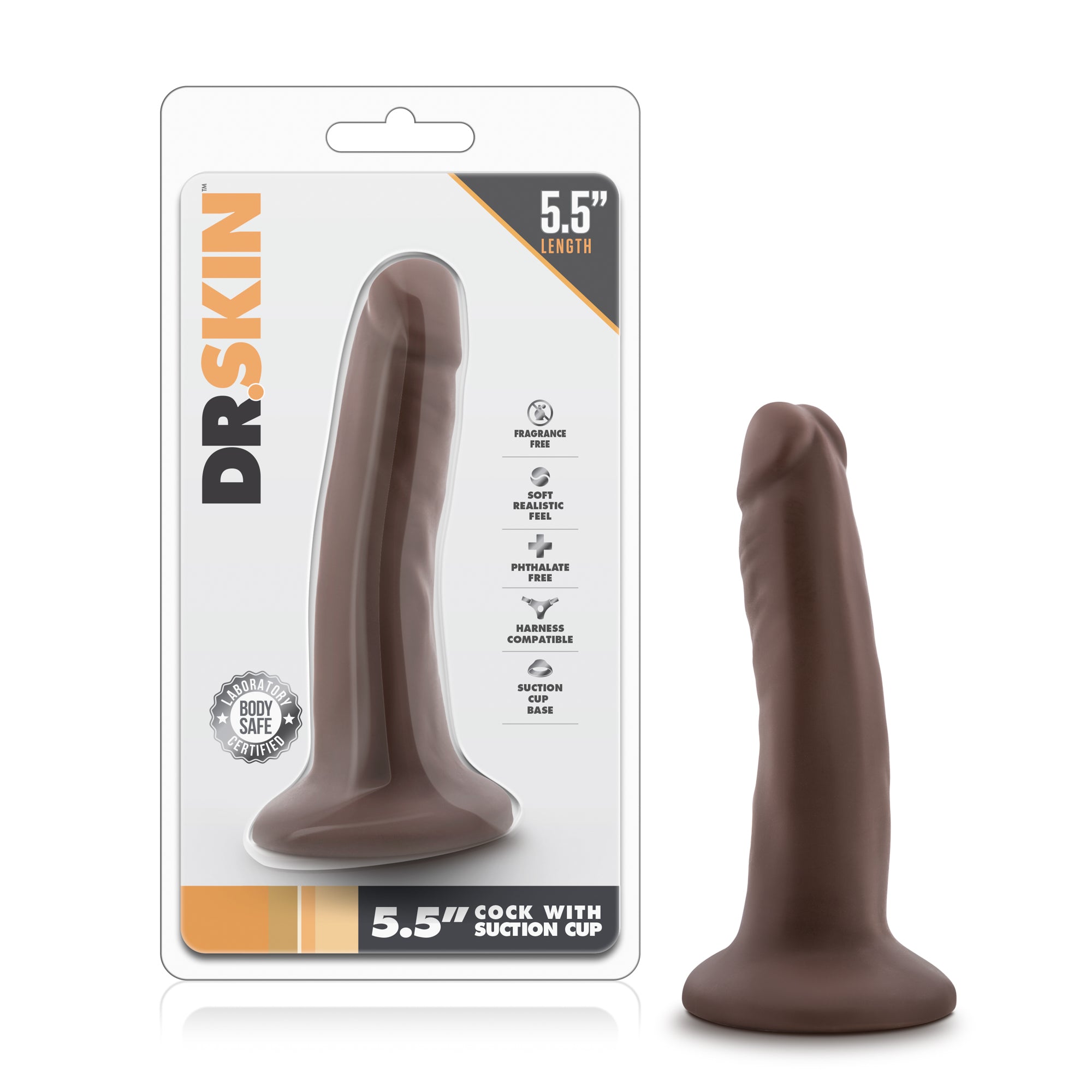 Dr Skin 5.5 Inch Chocolate Dildo with Suction Cup Base Brown > Dildos > Slim Dildos