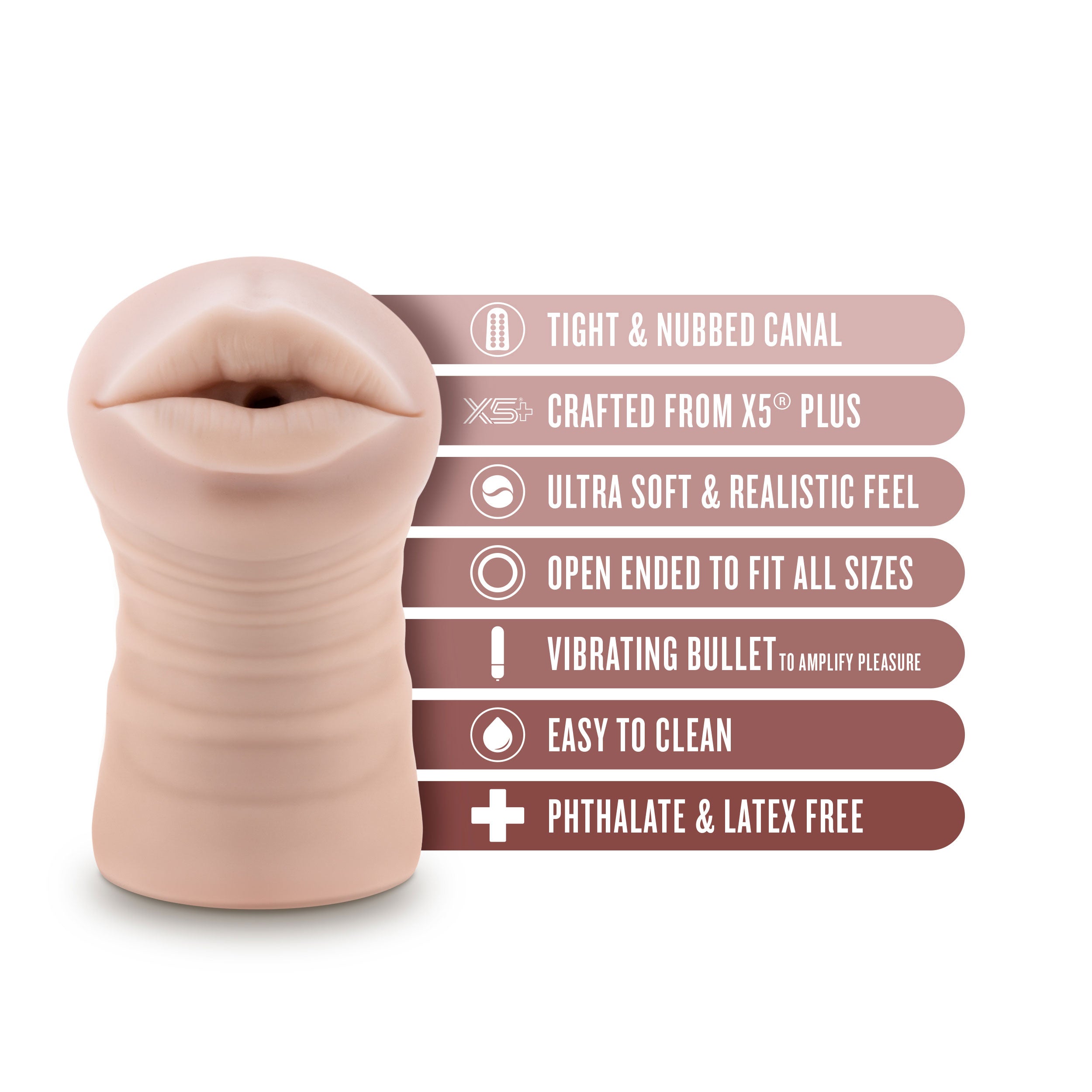 Nicole Vibrating Male Stroker in Beige Ultra-Soft Material Strokers - Manual