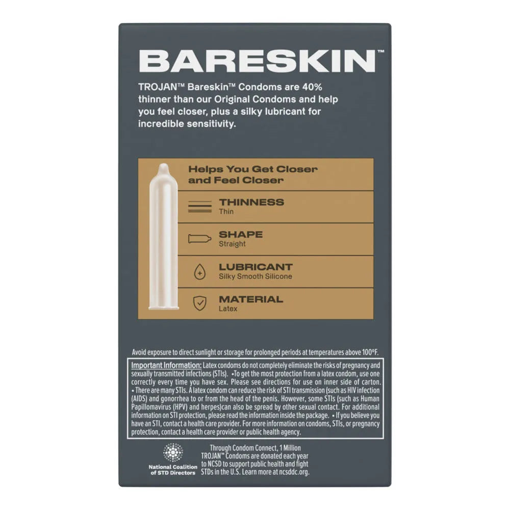 Trojan Sensitivity Bareskin Lubricated Condoms – Thin Latex Condoms 10 Pack > Essentials > Condoms