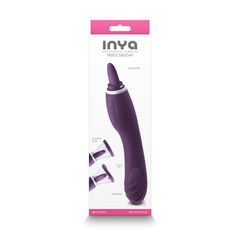 Inya Triple Delight Purple Rechargeable Suction Vibrator Toy Suction Stimulator