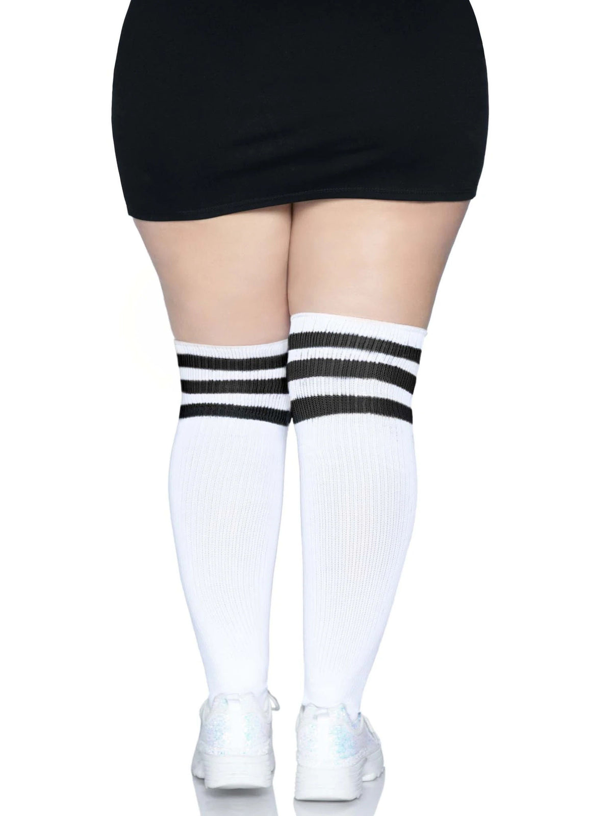 Plus Size Over The Knee Athletic Socks Black And White White Hosiery