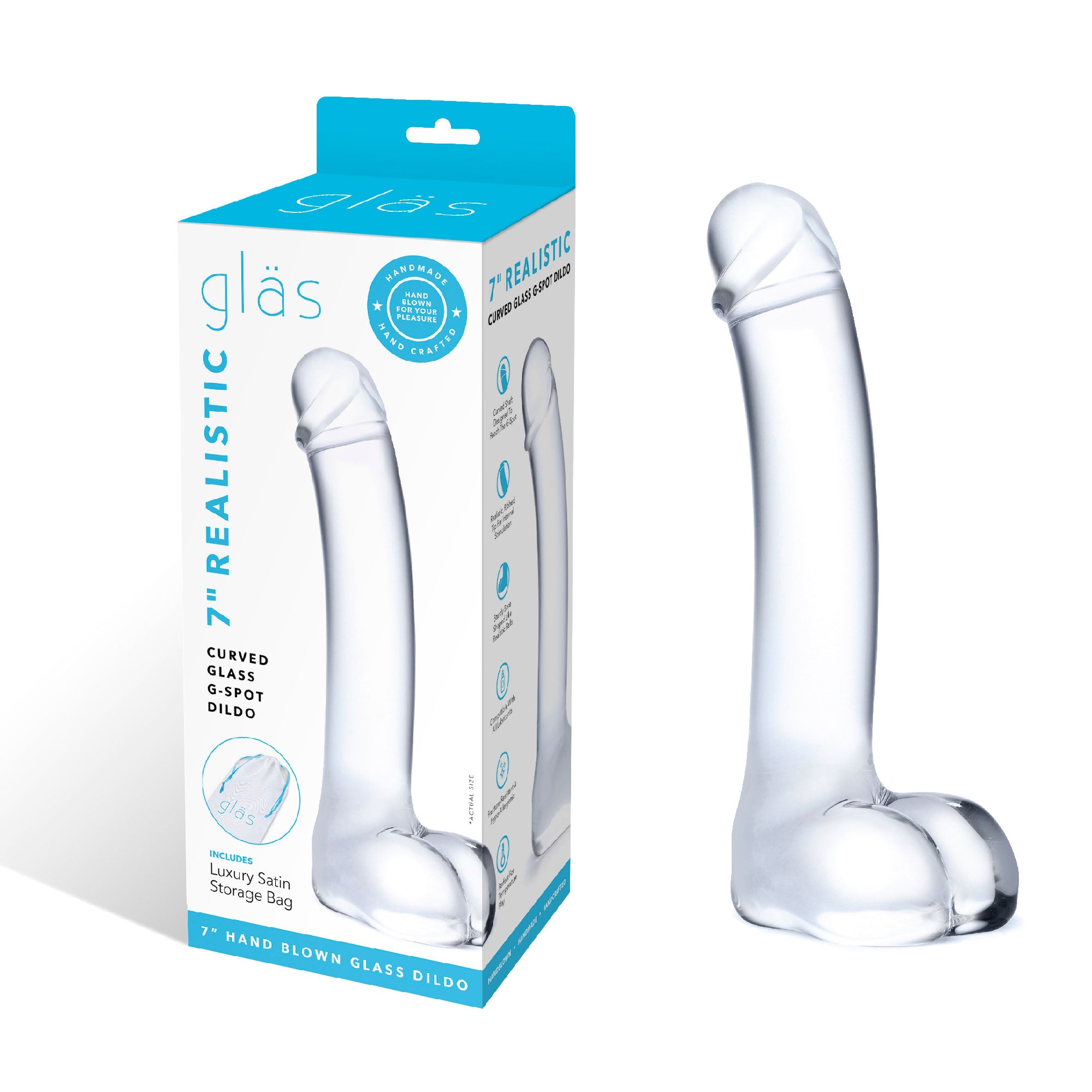 Glas 7 Inch Realistic Curved G-Spot Dildo with Ribbed Tip DONGS Glass