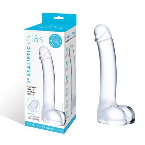 Glas 7 Inch Realistic Curved G-Spot Dildo with Ribbed Tip DONGS Glass