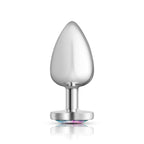 Cheeky Charms Silver Metal Butt Plug with Heart Clear Jewel Large > Anal Range > Jewel Butt Plugs