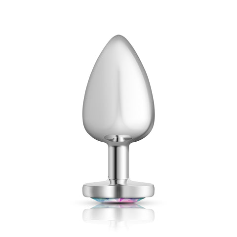 Cheeky Charms Silver Metal Butt Plug with Heart Clear Jewel Large > Anal Range > Jewel Butt Plugs