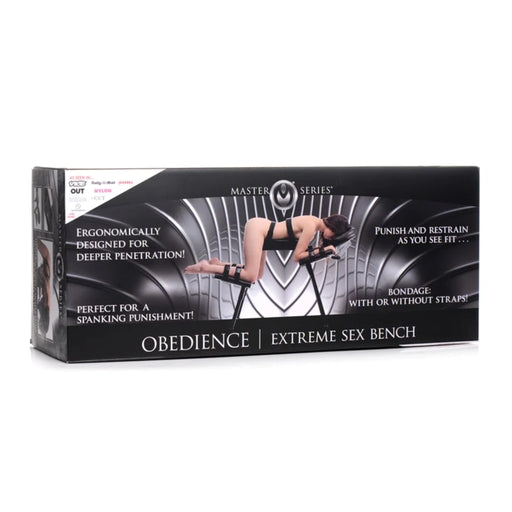 Master Series Obedience Extreme Sex Bench with Restraint Straps in Black PU Leather, 27 Inch Height, 50 Inch Width Black Sex Furniture