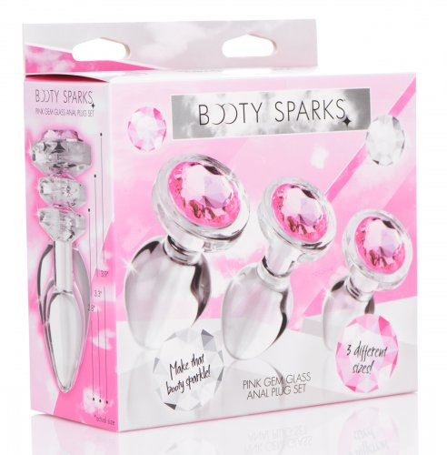 Booty Sparks Pink Gem Glass Anal Plug Set > Anal Range > Butt Plug Kits