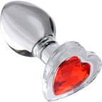 Red Heart Gem Glass Anal Plug Medium Size Smooth Tapered Toy > Glass > Toys