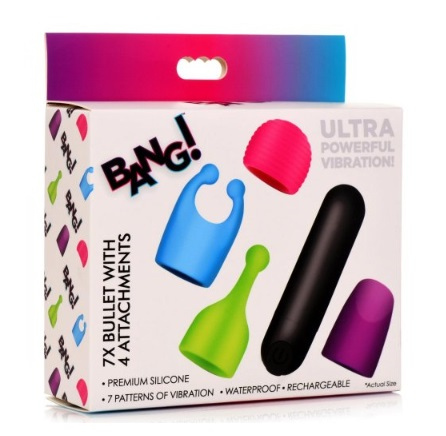 Bang! Rechargeable Bullet Vibrator with 4 Glow-in-the-Dark Attachments – Pink, Green, Blue, and Purple, Waterproof Silicone, 7 Vibration Patterns Default Title BULLETS