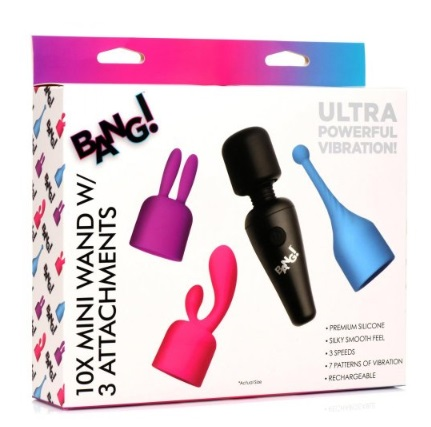 Bang! 10X Mini Wand with 3 Attachments in Black, Purple, and Pink - Rechargeable Powerful Vibrator with Premium Silicone Default Title > Sex Toys For Ladies > Wand Massagers and Attachments
