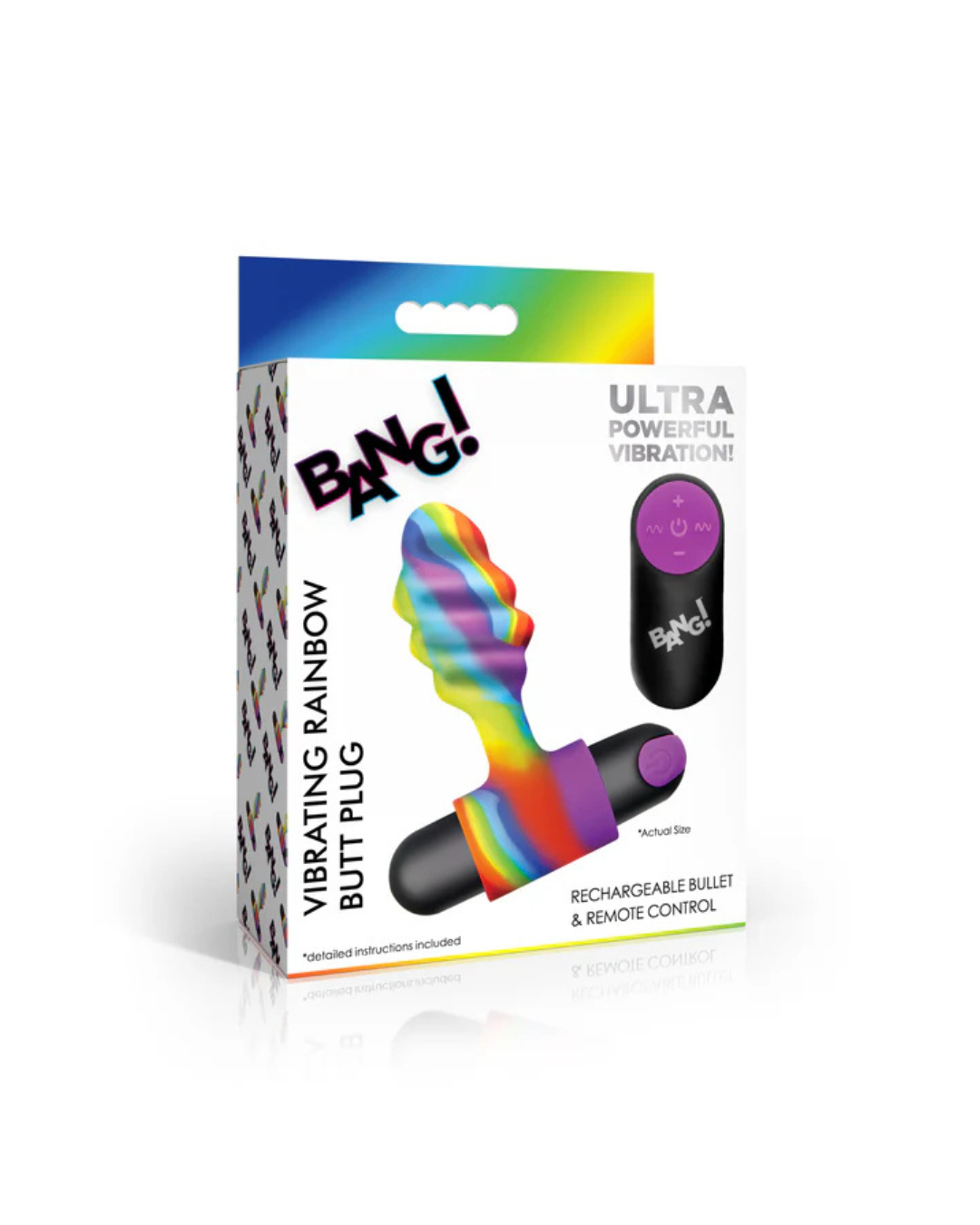 Bang Vibrating Rainbow Butt Plug with Rechargeable Bullet and Remote Control Rainbow Butt Plugs - Vibrating
