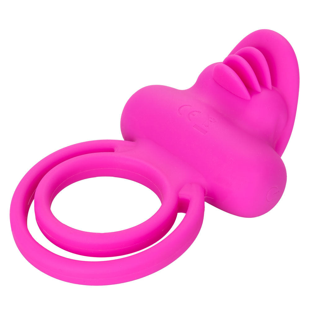 Silicone Rechargeable Dual Clit Flicker Vibrating Cock Ring Pink Cock Rings Vibrating