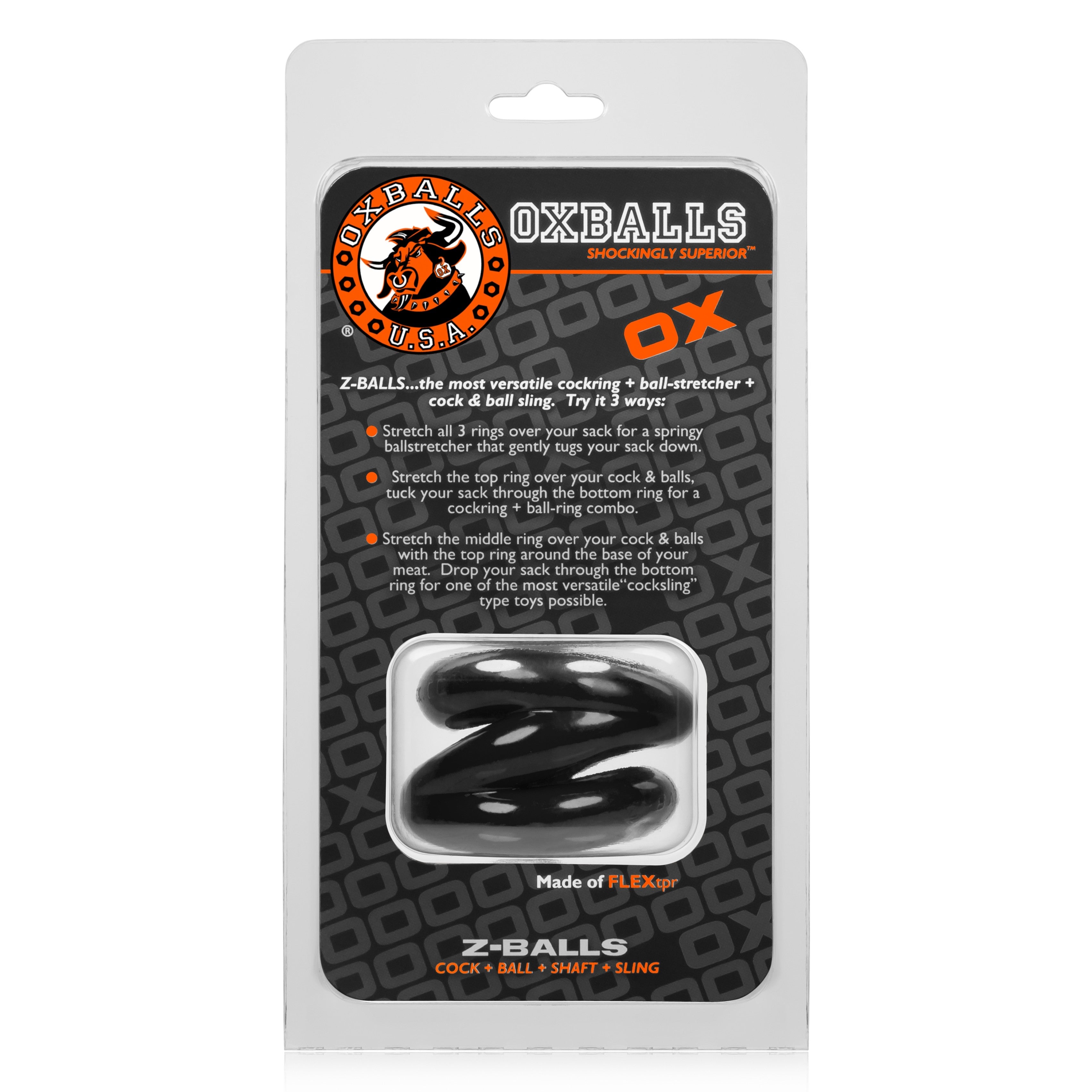 Z Balls Zig Zag Cock Ring and Ball Stretcher Night Edition Black Ball Stretcher