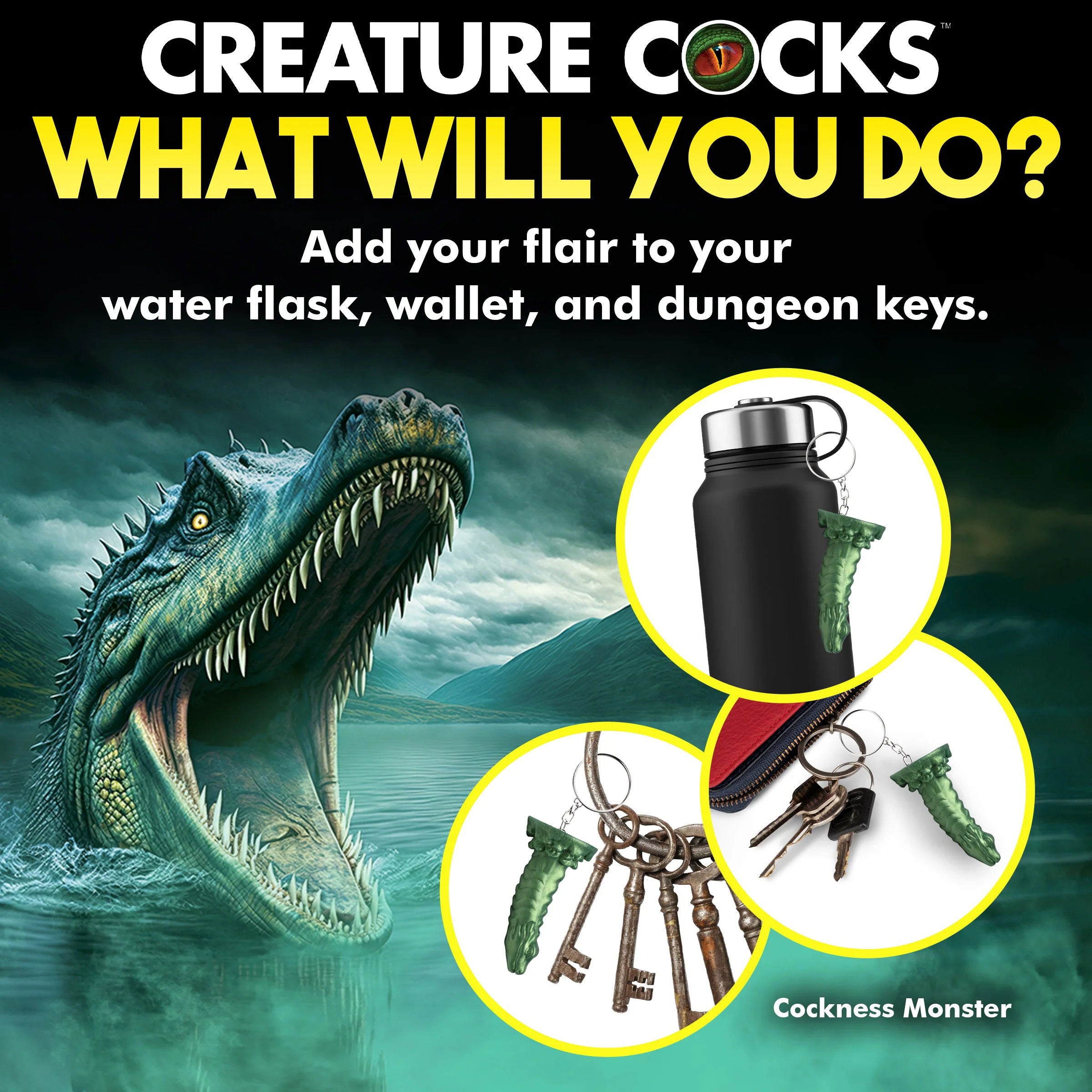 Green Cockness Monster Keychain Adult Novelty Accessory Gift Key Chains