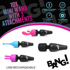 Bang! 10X Mini Wand with 3 Attachments in Black, Purple, and Pink - Powerful Vibrator with Premium Silicone Default Title > Sex Toys > Mini Massagers