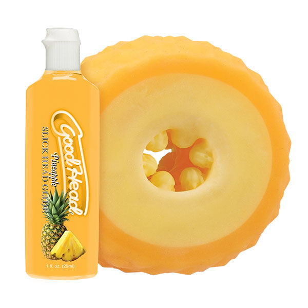Goodhead Pineapple Blowjob Set – Textured ULTRASKYN Open-Ended Stroker with Flavored Lubricant and Refresh Powder Strokers - Manual