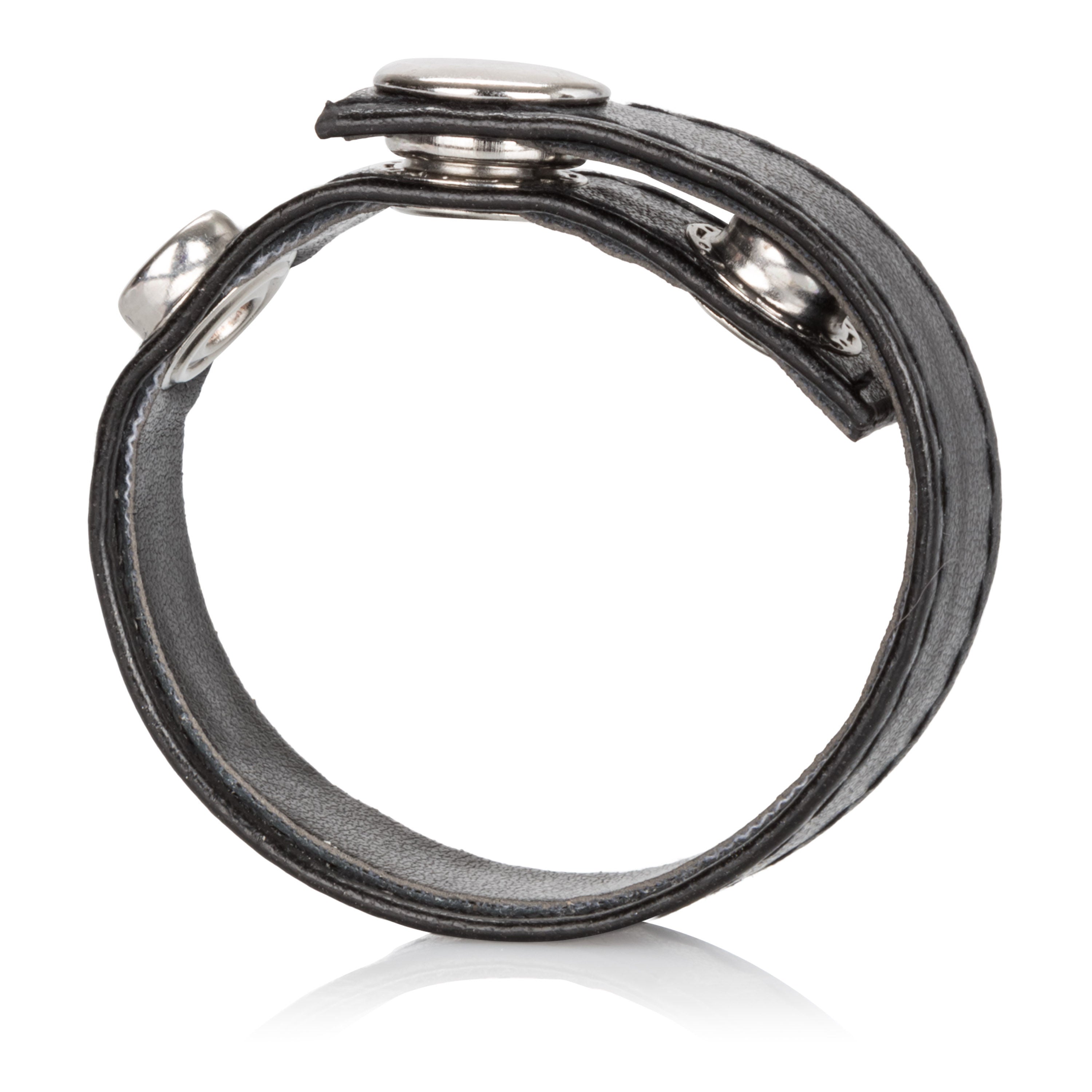 Adjustable Black Leather 3-Snap Cock Ring with Nickel-Free Snaps > Cock Ring > Adjustable