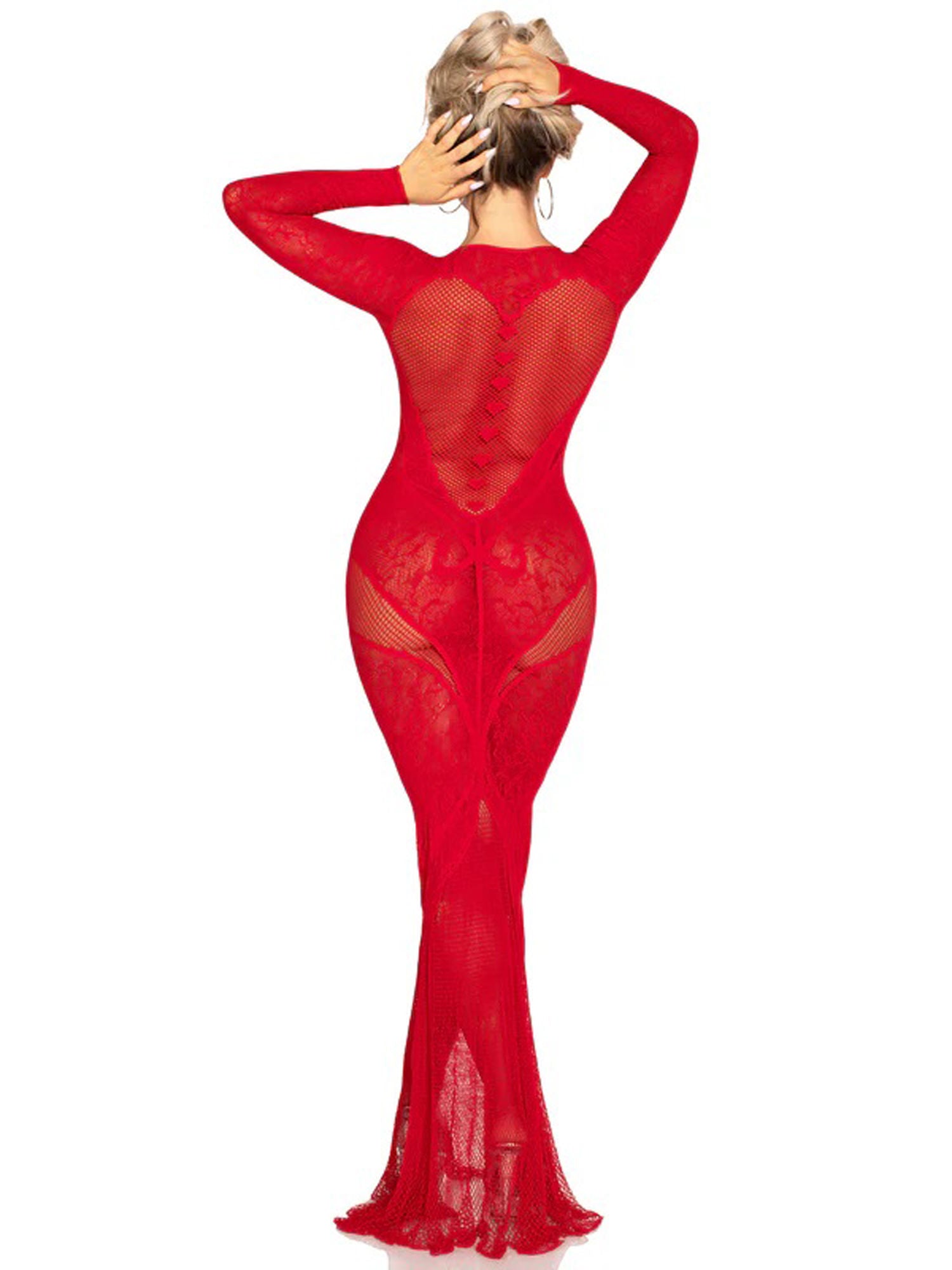 Black Lace Net Bodycon Lingerie Gown with Heart Keyhole Detail > Clothes > Dresses and Chemises