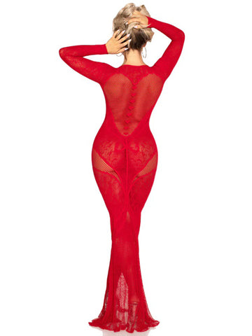 Black Lace Net Bodycon Lingerie Gown with Heart Keyhole Detail > Clothes > Dresses and Chemises