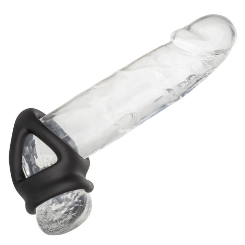 Alpha Liquid Silicone Dual Cage and Ring Black Stretchy Enhancer Cock Ring