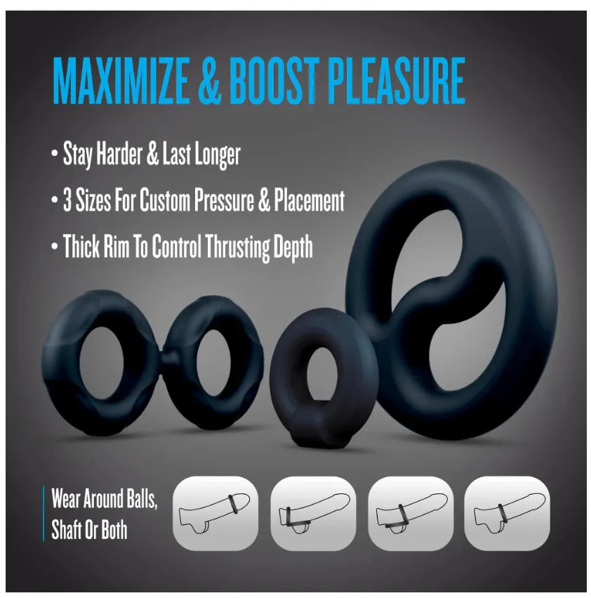 Performance Plus Throttle (Black) – Versatile 3-Ring Set Cock and Ball Stretcher > Cock Ring > Sets