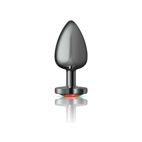 Cheeky Charms Gunmetal Butt Plug with Heart Rainbow Jewel Large > Anal Range > Jewel Butt Plugs